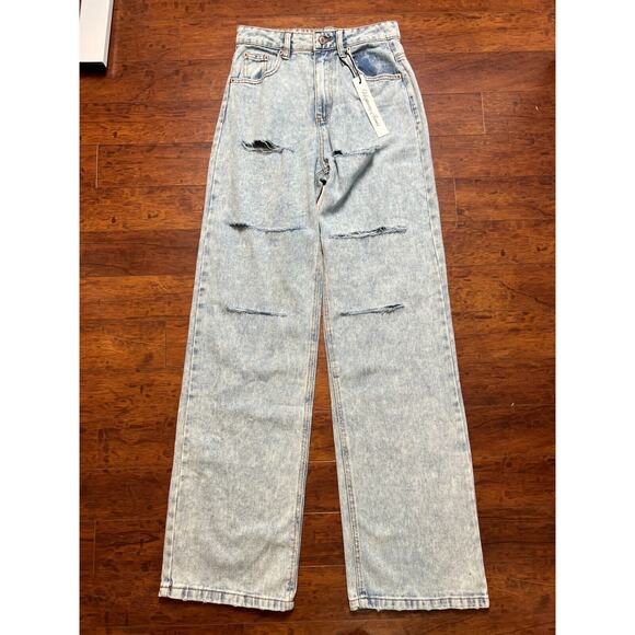 NWT Highway Jeans Light Wash High Rise Distressed Front Size 5 wide straight leg - Picture 8 of 9